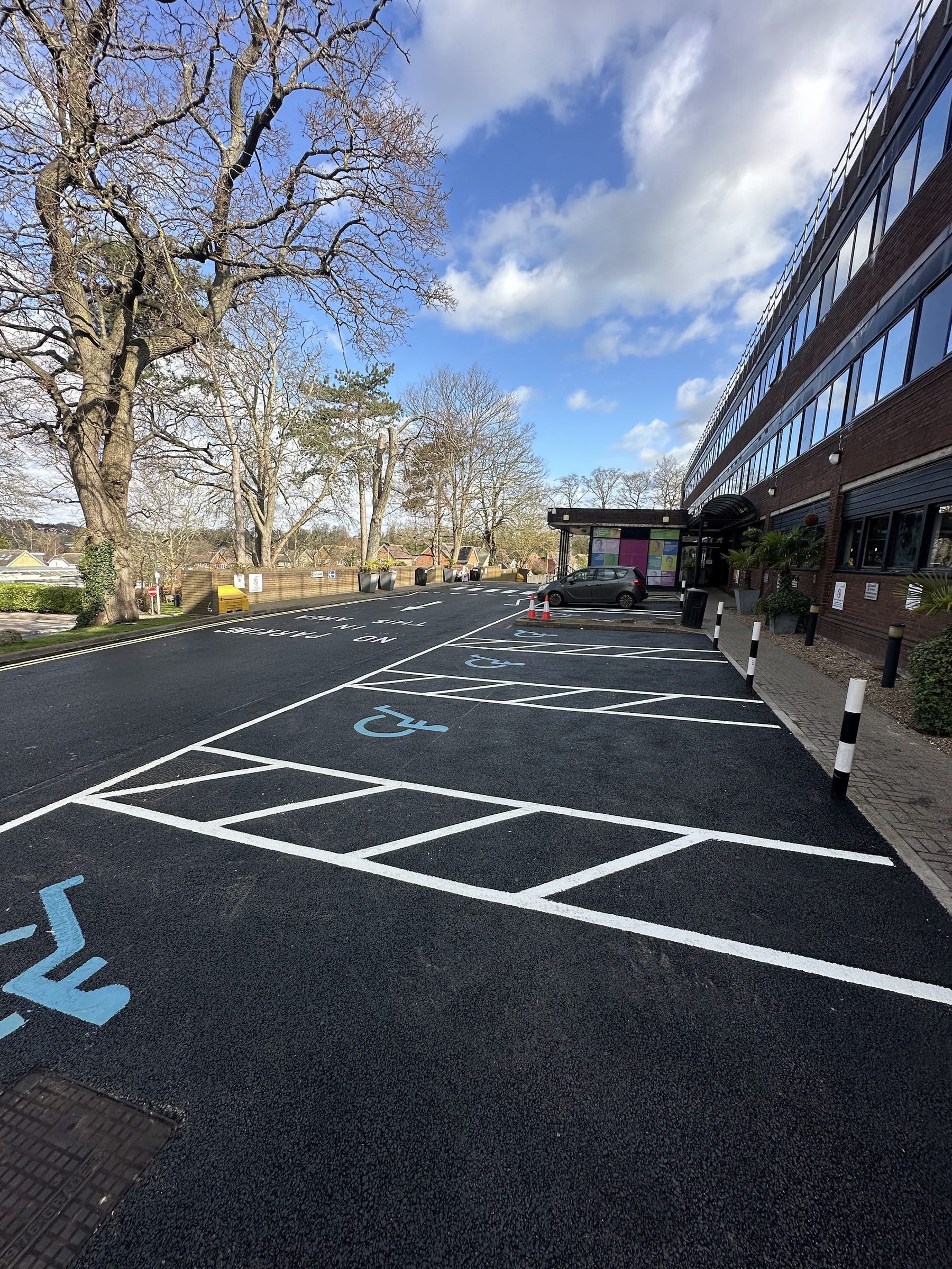 Freshly marked accessible parking bays at Orpington Hospital
